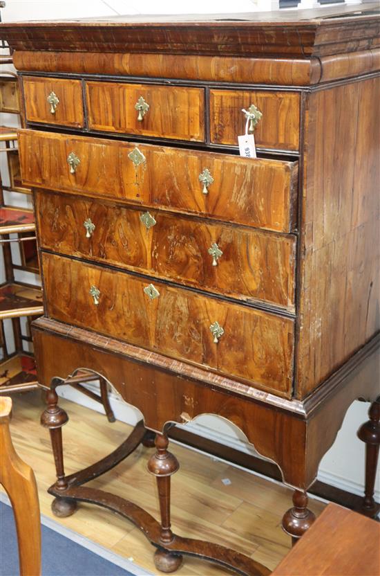 An 18th century walnut chest on stand (the latter probably later) W.97cm